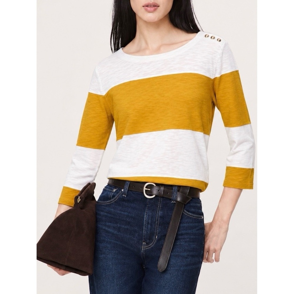 Banana Republic Yellow/White Striped 3/4 Sleeves Shirt